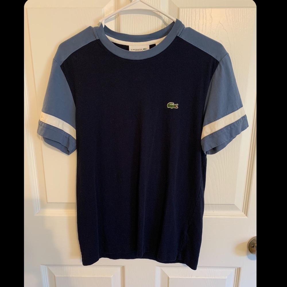 Lacoste Navy and Light Blue Short Sleeve Tee